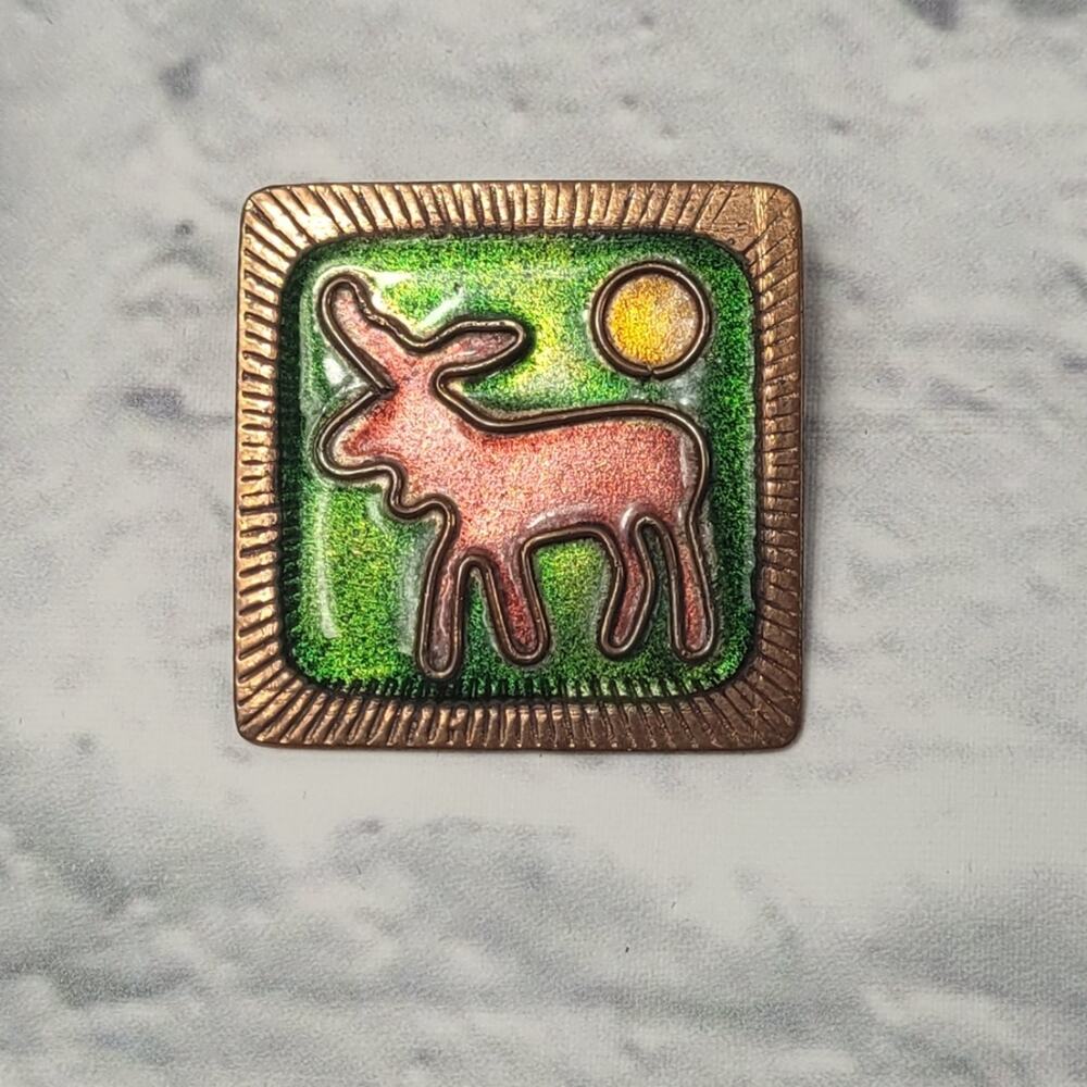Primitive Moose Pin Copper Green Rust Yellow